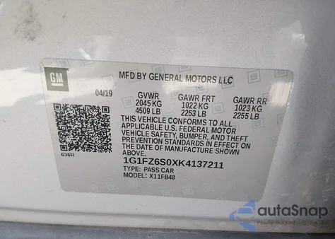 2019 Chevrolet Bolt Ev Premier из США, поврежденный, VIN 1G1FZ6S0XK4137211